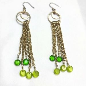 Vintage Gold Colored dangled w/ green gems earring